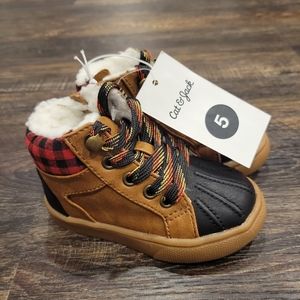 NWT Cat & Jack Toddler Boy 5 Patch Brown Red Plaid Boots Shoes